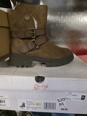 Blowfish Brown Faux-Suede Lug Sole Ankle Boot with Buckles